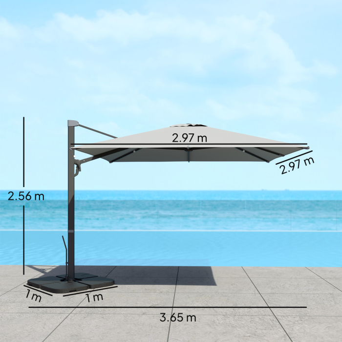  Umbrela Suspendata 3.6x3 m Rotativa si Inclinabila Gri Deschis [3]