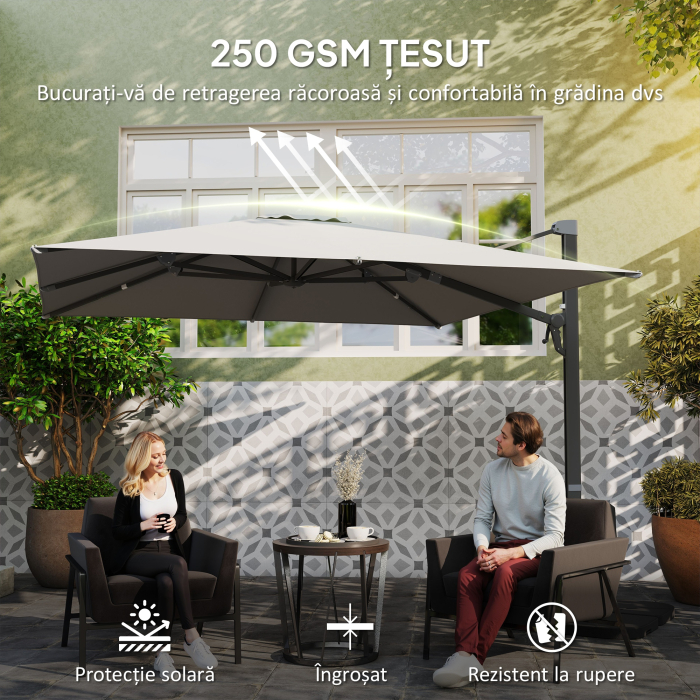  Umbrela Suspendata 3.6x3 m Rotativa si Inclinabila Gri Deschis [4]