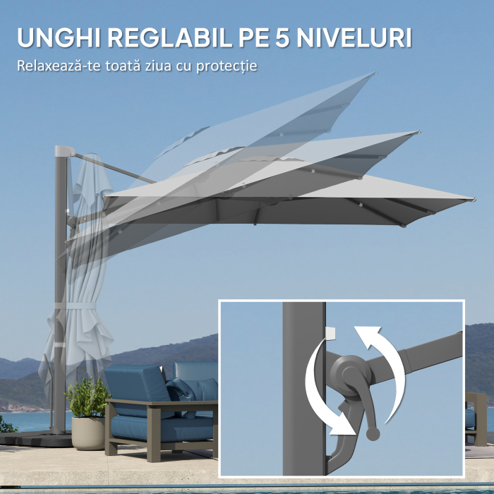  Umbrela Suspendata 3.6x3 m Rotativa si Inclinabila Gri Deschis [6]