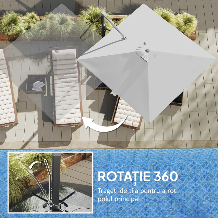  Umbrela Suspendata 3.6x3 m Rotativa si Inclinabila Gri Deschis [5]