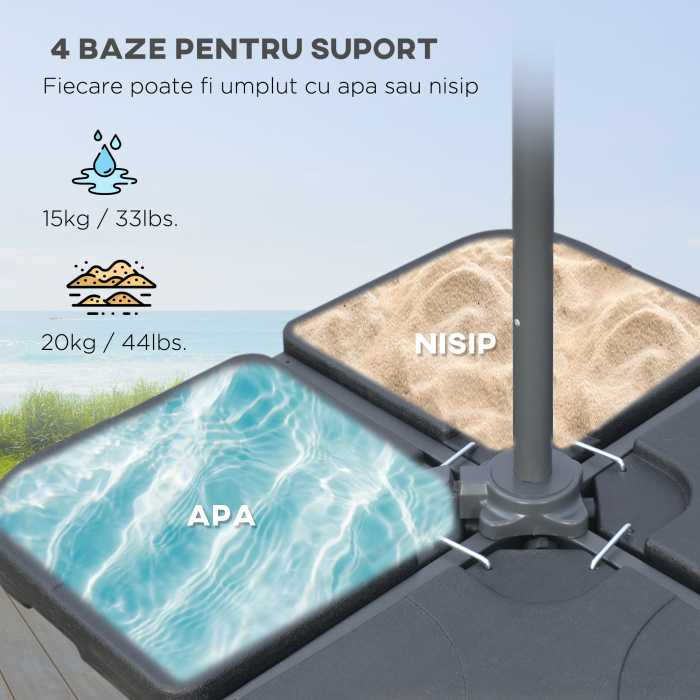  Umbrela Suspendata cu Baza in Cruce, Greutaţi, Manivela si Protecţie UV, Ø3x2.5 m, Bej [8]