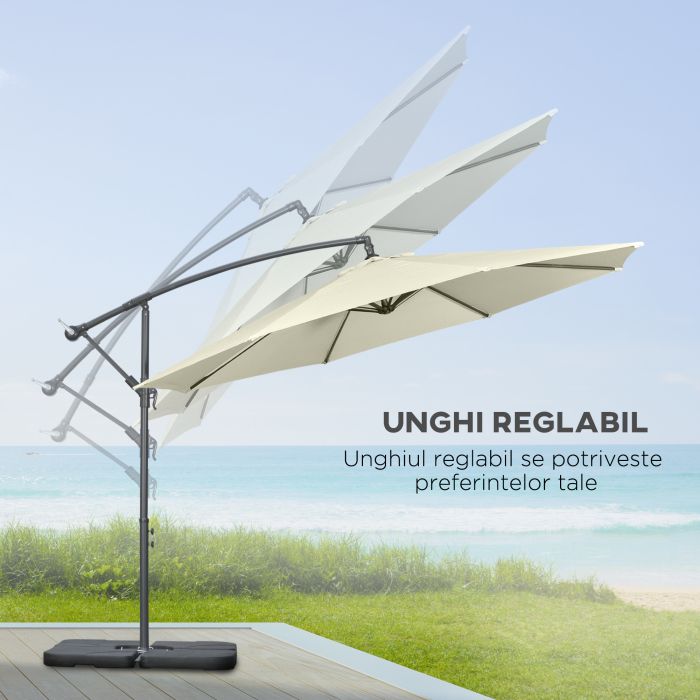  Umbrela Suspendata cu Baza in Cruce, Greutaţi, Manivela si Protecţie UV, Ø3x2.5 m, Bej [5]