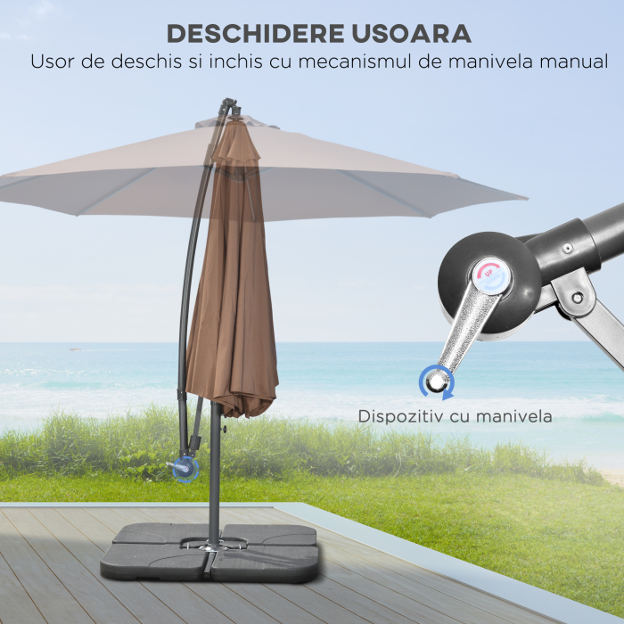  Umbrela Suspendata cu Baza in Cruce, Greutaţi, Manivela si Protecţie UV, Ø3x2.5 m, Cafeniu [4]