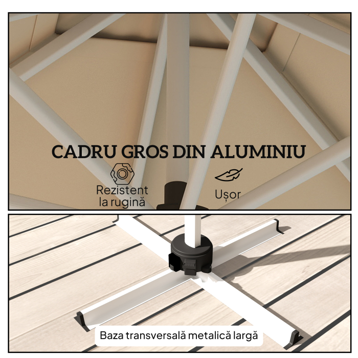  Umbrela Suspendata inclinabila cu Manivela si Baza in Cruce, UPF50+, Kaki [8]