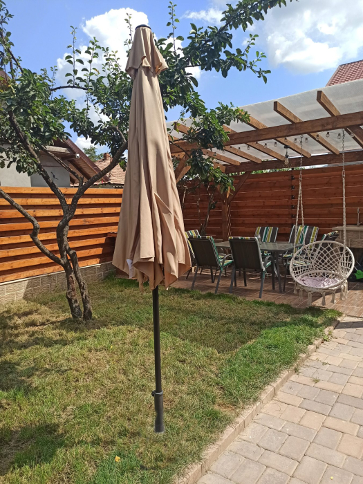 Umbrela terasa gradina, cu manivela si inclinare, diametru 300cm, Taupe [7]