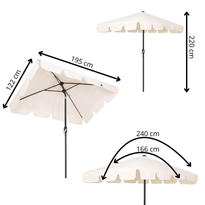 Umbrela terasa sau gradina reglabila, inclinare 2 directii, protectie UV UPF 50+, 195x122 cm, ecru [23]
