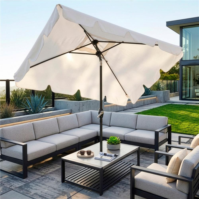 Umbrela terasa sau gradina reglabila, inclinare 2 directii, protectie UV UPF 50+, 195x122 cm, ecru [27]