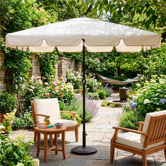 Umbrela terasa sau gradina reglabila, inclinare 2 directii, protectie UV UPF 50+, 195x122 cm, ecru [24]