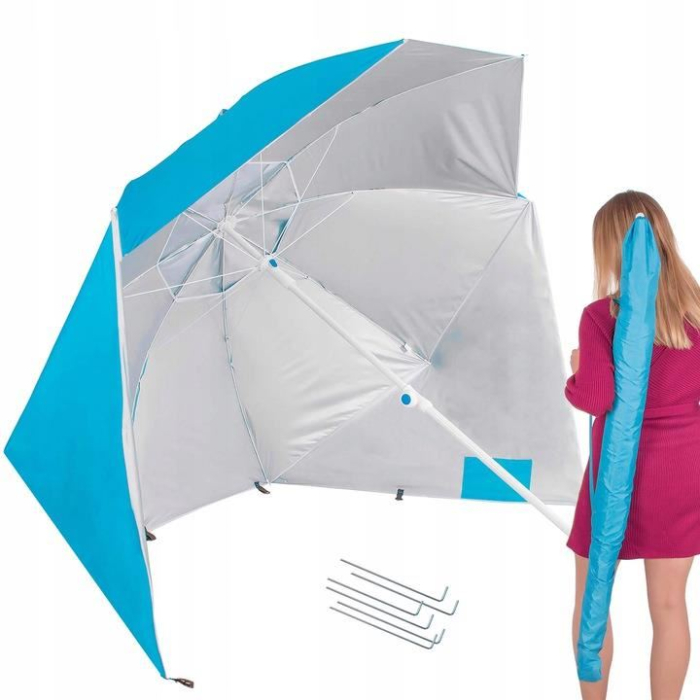 Umbrela tip cort de plaja XXL, cu 2 pereti laterali, BU14S, inaltime reglabila 140-220 cm, albastru [2]