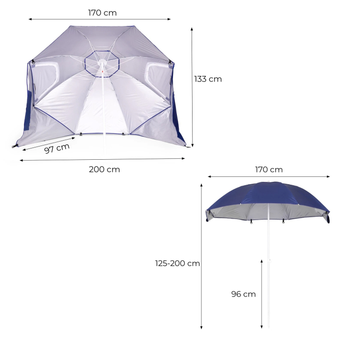 Umbrela tip cort de plaja XXL, cu 2 pereti laterali, inaltime reglabila 125-200 cm, albastru [7]