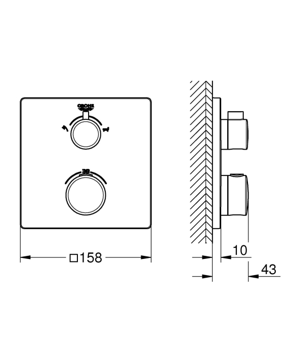 Unitate comanda cada Grohe 24080000, 1 bar, 158 mm, 10 mm, 2 iesiri, 1 functii palarie dus, 1/2 dimensiune racord, Crom [4]