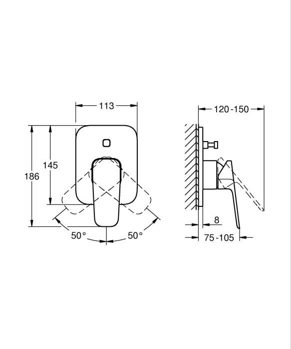 Unitate comanda Grohe 1018310000, 1 bar, 113 mm, 145 mm, 8 mm, 2 iesiri, 1 functii palarie dus, Crom [5]