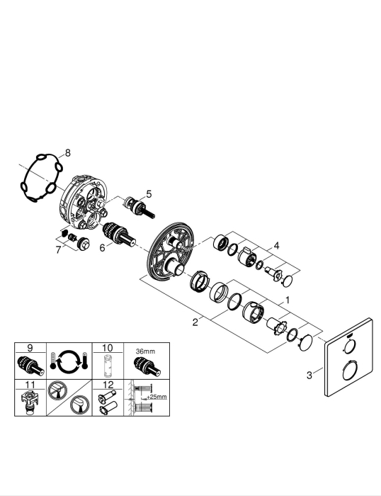 Unitate comanda Grohe 1022152430, 1 bar, 158 mm, 10 mm, 1 iesiri, 1 functii palarie dus, 1/2 dimensiune racord, Negru [6]