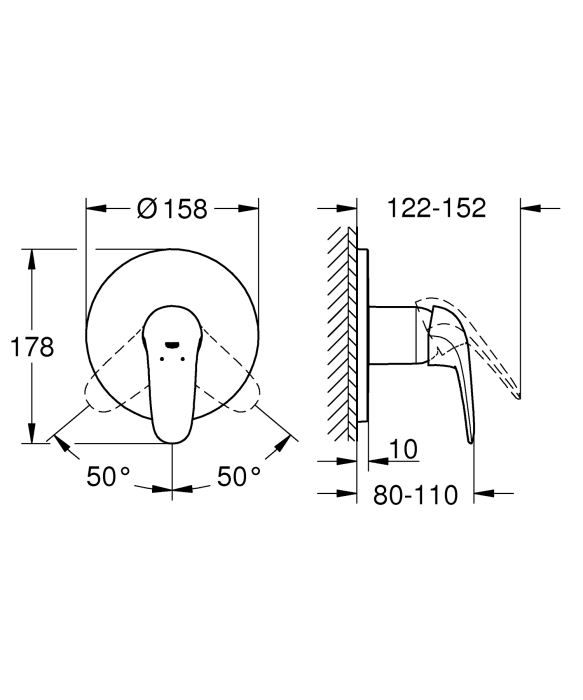 Unitate comanda Grohe 24046003, 1 bar, 158 mm, 10 mm, 1 iesiri, 1 functii palarie dus, 1/2 dimensiune racord, Crom [4]