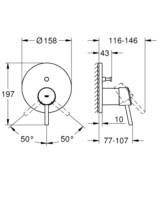 Unitate comanda Grohe 24054001, 1 bar, 158 mm, 10 mm, 2 iesiri, 1 functii palarie dus, 1/2 dimensiune racord, Crom [4]