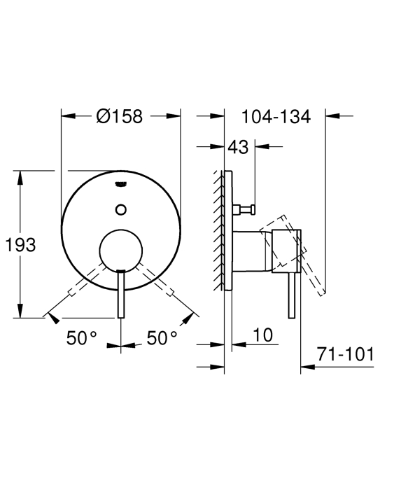 Unitate comanda Grohe 24066003, 1 bar, 158 mm, 10 mm, 2 iesiri, 1 functii palarie dus, 1/2 dimensiune racord, Crom [4]