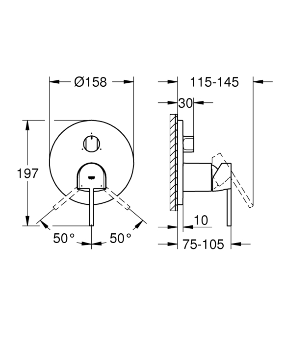 Unitate comanda Grohe 24093003, 2.5 bar, 158 mm, 10 mm, 3 iesiri, 1 functii palarie dus, 1/2 dimensiune racord, Crom [4]