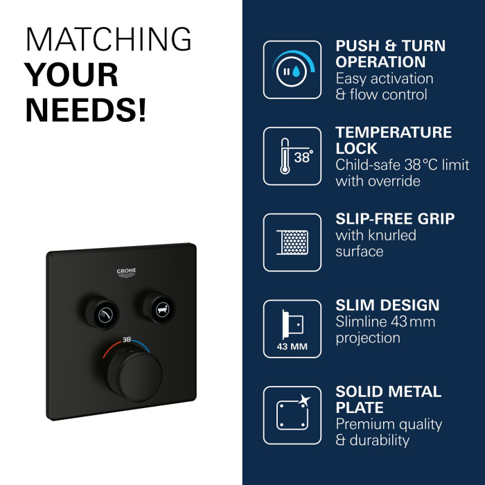 Unitate comanda Grohe 291242430, 1 bar, 158 mm, 10 mm, 2 iesiri, 1 functii palarie dus, 1/2 dimensiune racord, Negru [10]