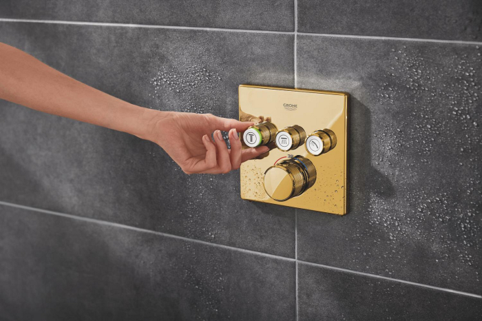 Unitate comanda Grohe 29126GL0, SmartControl, termostat, 3 iesiri, necesita valva, lucios, auriu [4]