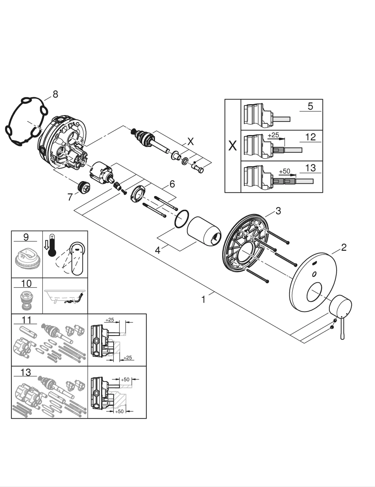 Unitate comanda Grohe Essence 24058AL1, aparenta, diverter, 2 iesiri, necesita valva, mat, grafit [6]