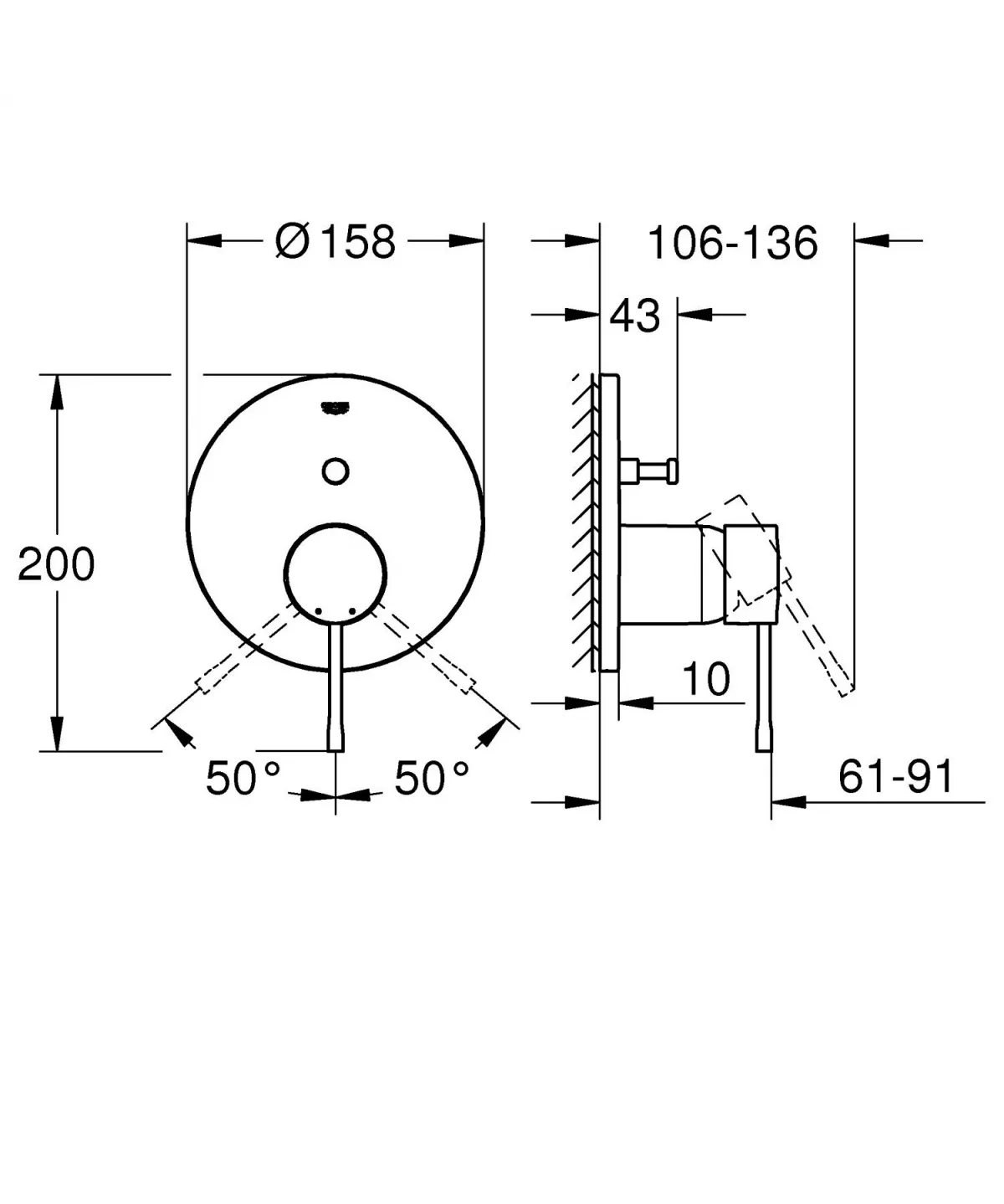 Unitate comanda Grohe Essence 24167KF1, 1/2'', incastrat, 2 iesiri, monocomanda, diverter, necesita set incastrat, mat, negru [5]