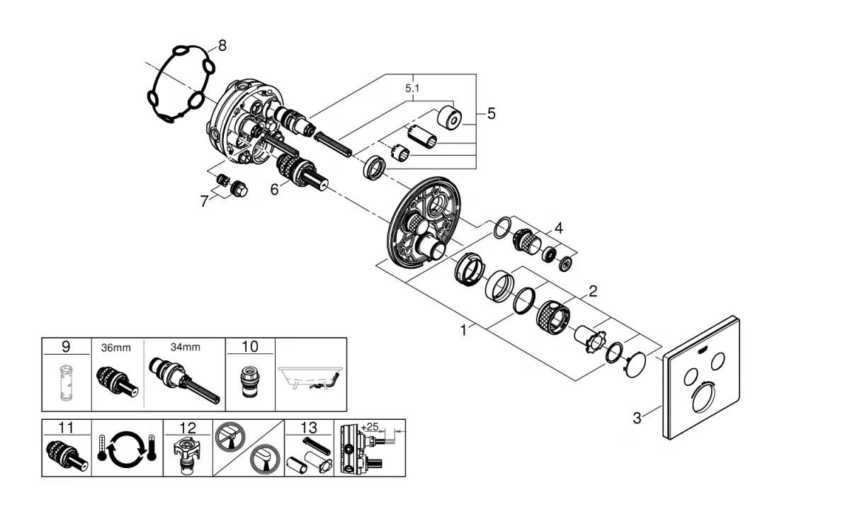 Unitate comanda Grohe Grohtherm SmartControl 29156LS0, 1/2'', aparent, termostat, 2 iesiri, necesita set fixare, alb [4]