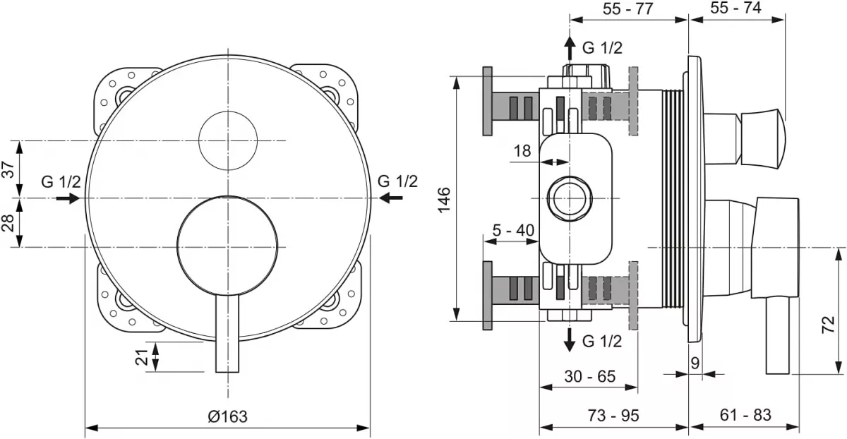 Unitate comanda Ideal Standard Ceraline, 2 iesiri, necesita valva, mat, negru, A7389XG [6]