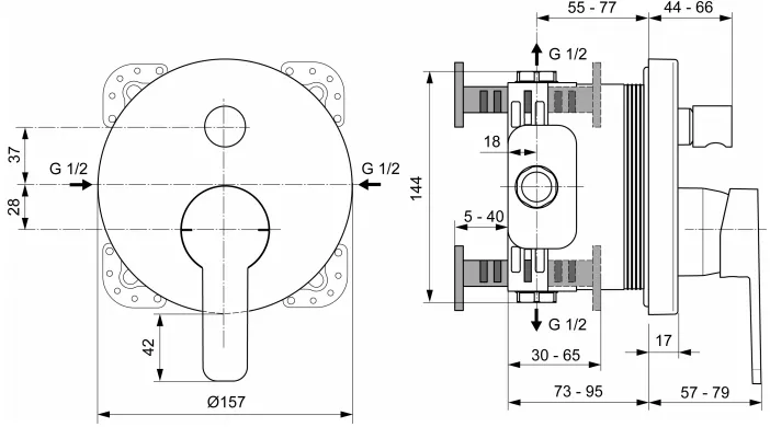 Unitate comanda Ideal Standard Gio A6276AA, 1/2'', aparent, 2 iesiri, diverter, monocomanda, cartus ceramic, necesita set fixare, crom [2]