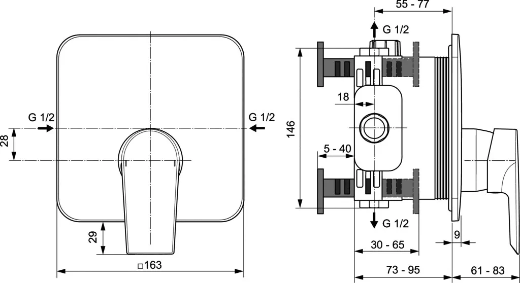 Unitate comanda Ideal Standard Tesi A6585AA, 1/2'', incastrata, monocomanda, necesita set fixare, crom [2]
