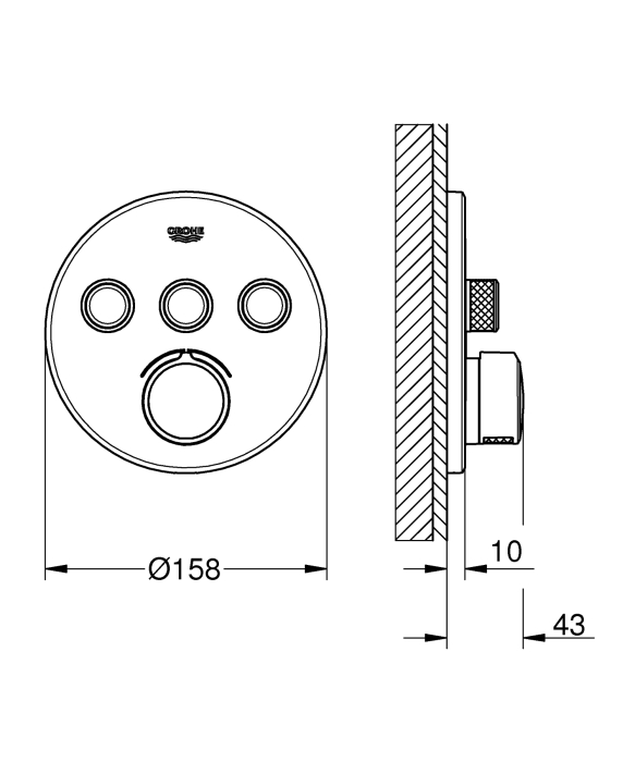 Unitate control Grohe 29146000, 1 bar, 158 mm, 10 mm, 3 iesiri, 2 functii palarie dus, 1/2 dimensiune racord, Crom [2]