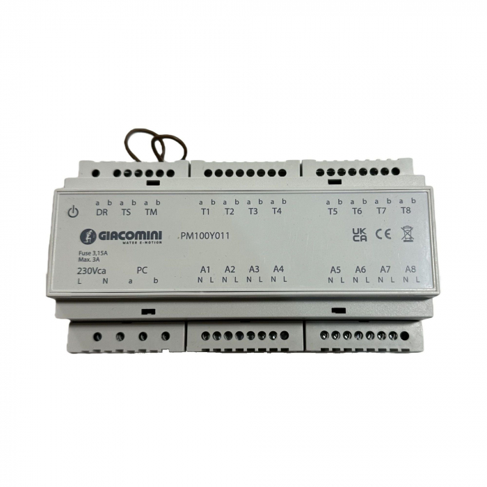 Unitate de control Giacomini PM100Y011 pentru incalzire in pardoseala 8 zone cu intarziere pompa 4 minute, intrari termostat / iesiri actuatoare [1]