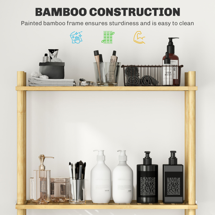  Unitate de Depozitare Deasupra Toaletei din Bambus cu 3 Rafturi, 63,5x25,5x181 cm, Lemn Natural [6]