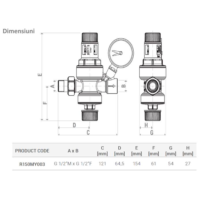 Unitate de umplere automata Giacomini R150MY003, cu manometru, filet interior-exterior 1/2”, pentru instalatii incalzire si racire [4]