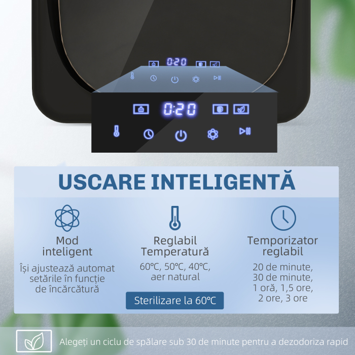  Uscator cu Aer, Capacitate 4kg, Timer si Program Smart, din Otel Inoxidabil si ABS, 48x40x56 cm, Negru [4]