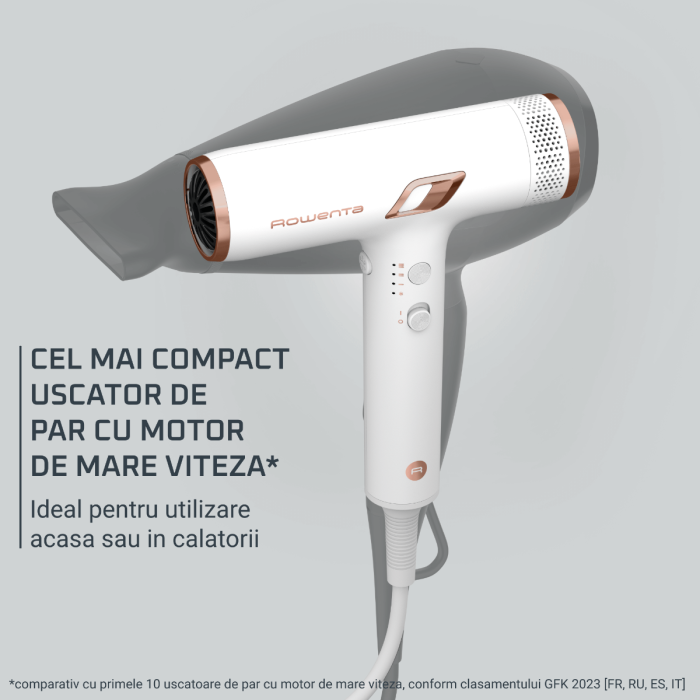 Uscator de par compact Rowenta Nano HY8140F0, 1700W, 3 trepte de viteza, 3 trepte de temperatura, duza de concentrare, difuzor volum, generator de ioni, flux de aer rece, grilaj detasabil, perie de cu [3]