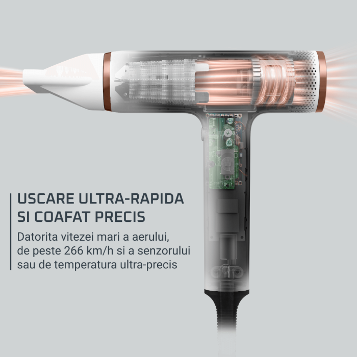 Uscator de par compact Rowenta Nano HY8140F0, 1700W, 3 trepte de viteza, 3 trepte de temperatura, duza de concentrare, difuzor volum, generator de ioni, flux de aer rece, grilaj detasabil, perie de cu [4]