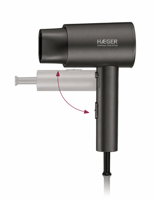 Uscator de par HAEGER Glamour Fold, Motor 2000W, maner pliabil, 2 viteze, 2 temperaturi, Cool Shot, Gri [3]
