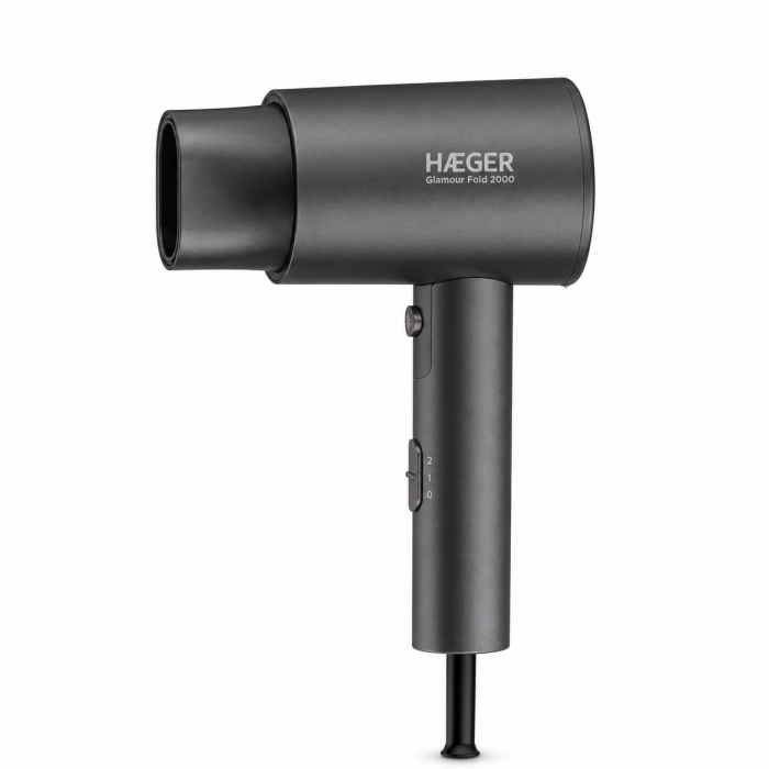 Uscator de par HAEGER Glamour Fold, Motor 2000W, maner pliabil, 2 viteze, 2 temperaturi, Cool Shot, Gri [2]