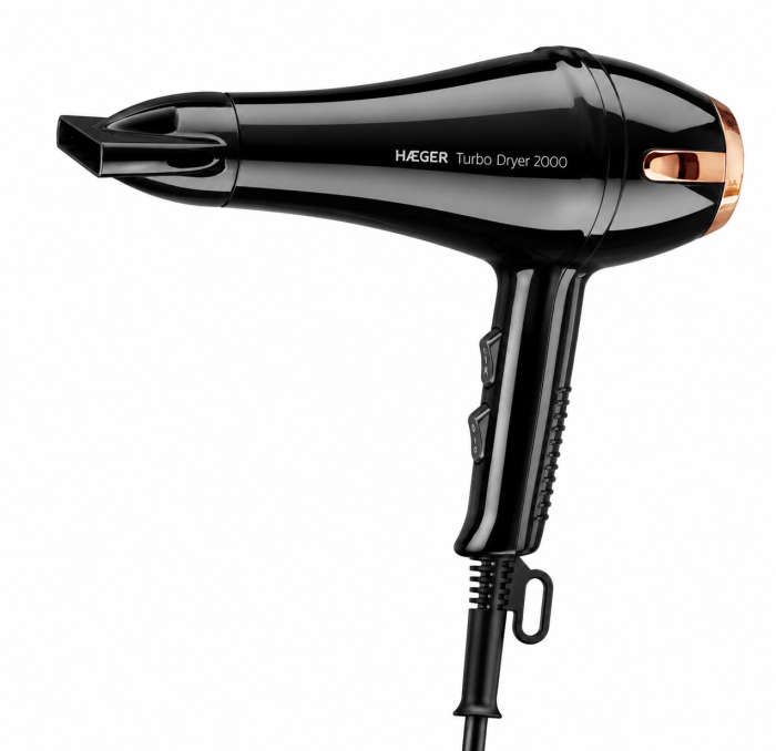 Uscator de par HAEGER TURBO DRYER 2000, Putere 2000 W, 2 viteze, 3 nivele de temperatura, Filtru detasabil, Difuzor si concentrator, Negru [2]
