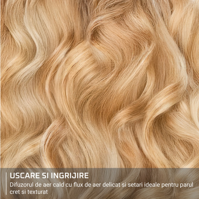 Uscator de par Rowenta Curl Harmony 3 in 1 CV7D30E0, 700 W, 2 trepte de viteza si temperatura, generator de ioni, grila detasabila, geanta de transport, crem & negru [6]