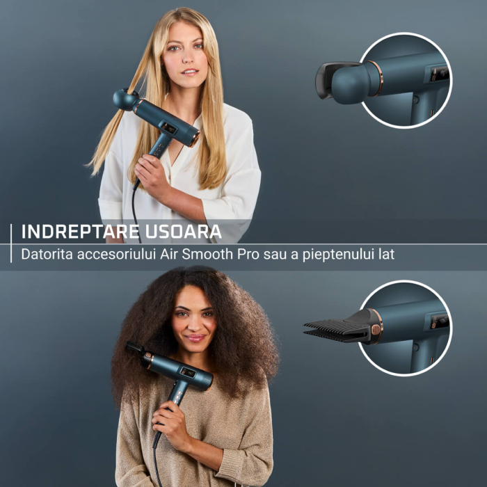 Uscator de par Rowenta Maestria For You HY9430E0, 1800W, 3 setari de temperatura, 3 trepte de viteza, mod manual, invelis ceramic, generator de ioni, 6 accesorii, verde [3]
