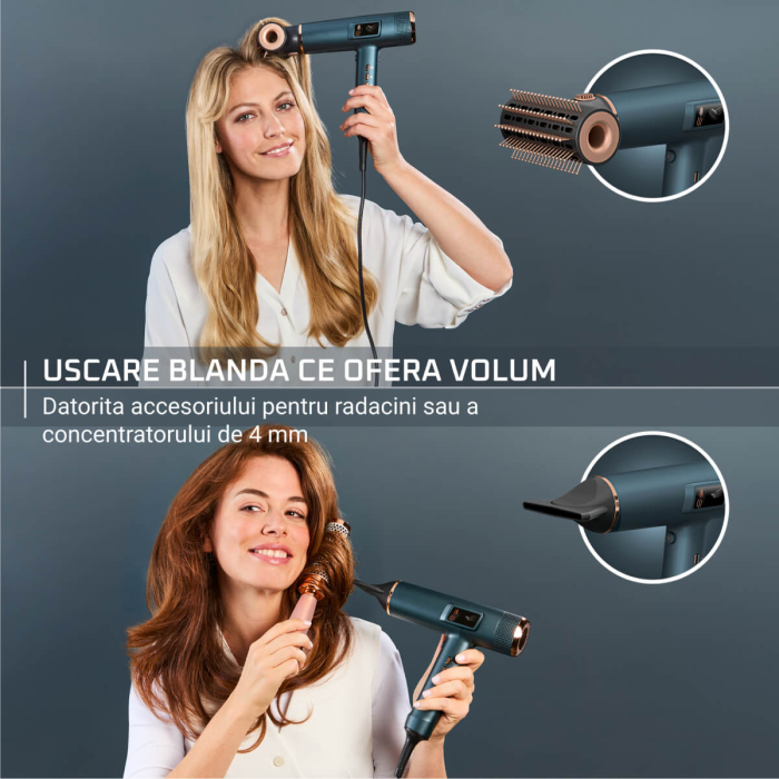 Uscator de par Rowenta Maestria For You HY9430E0, 1800W, 3 setari de temperatura, 3 trepte de viteza, mod manual, invelis ceramic, generator de ioni, 6 accesorii, verde [2]