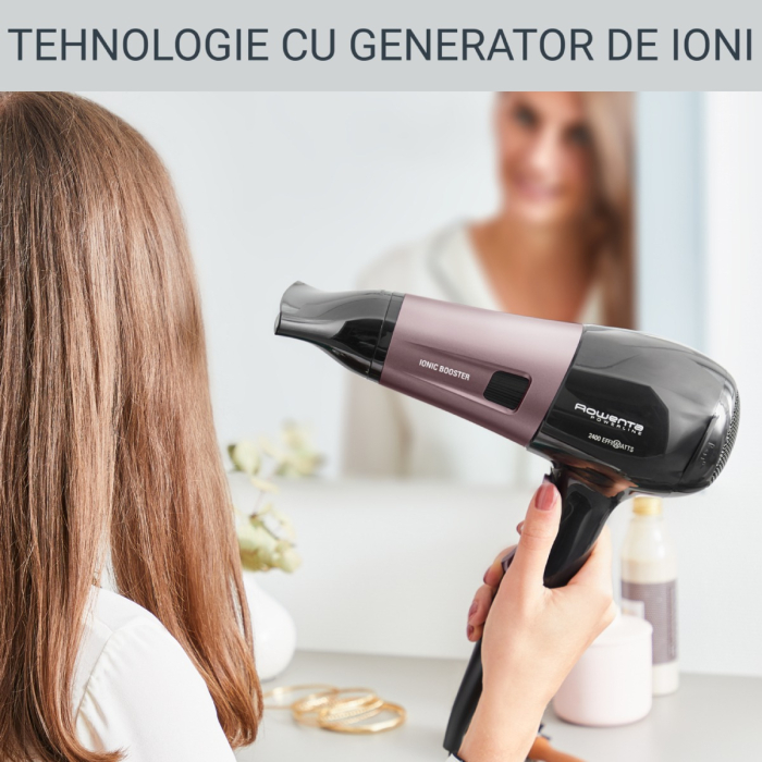 Uscator de par Rowenta PowerLine CV5940F0, 2400W, functie Effiwats, invelis cashmere keratin, tehnologie Ionic booster, negru/roz [3]