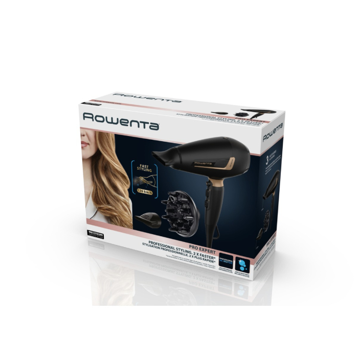 Uscator de par Rowenta Pro Expert CV8840F0, 2200 W, 3 trepte de temperatura, 2 trepte de viteza, jet de aer rece, 2 concentratoare, 1 diffuser, negru [10]