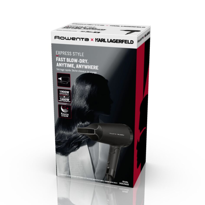 Uscator de par ROWENTA x Karl Lagerfeld Express Style CV184LF0, 1600 W, 2 trepte de temperatura, invelis Keratin & Glow, concentrator, negru [13]