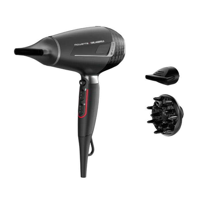 Uscator de par Rowenta x Karl Lagerfeld Pro Stylist CV888LF0, 2200W, Tehnologia Rowenta Air-to-Care, invelis Keratin&Glow, 3 accesorii, jet de aer rece, cablu 1.8m, negru&gri [6]