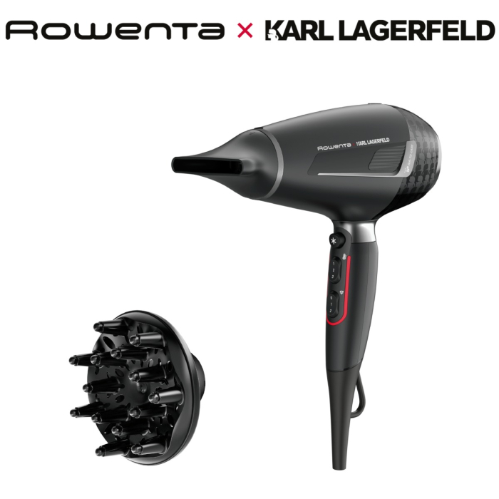 Uscator de par Rowenta x Karl Lagerfeld Pro Stylist CV888LF0, 2200W, Tehnologia Rowenta Air-to-Care, invelis Keratin&Glow, 3 accesorii, jet de aer rece, cablu 1.8m, negru&gri [5]