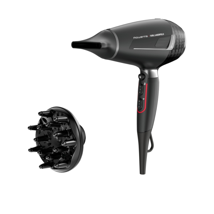 Uscator de par Rowenta x Karl Lagerfeld Pro Stylist CV888LF0, 2200W, Tehnologia Rowenta Air-to-Care, invelis Keratin&Glow, 3 accesorii, jet de aer rece, cablu 1.8m, negru&gri [8]