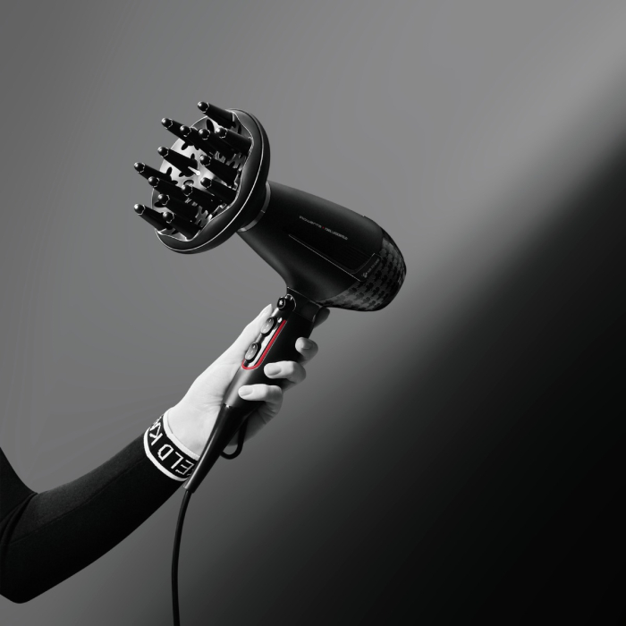 Uscator de par Rowenta x Karl Lagerfeld Pro Stylist CV888LF0, 2200W, Tehnologia Rowenta Air-to-Care, invelis Keratin&Glow, 3 accesorii, jet de aer rece, cablu 1.8m, negru&gri [2]