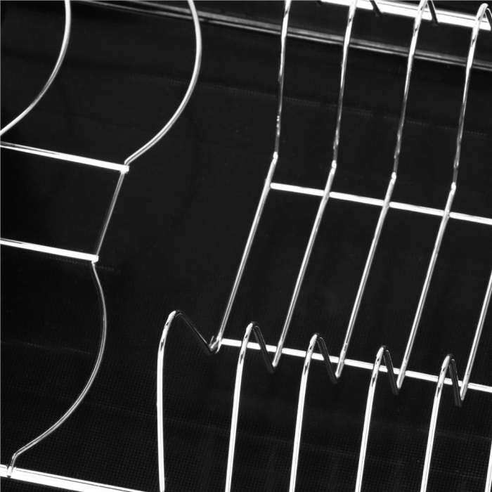 Uscator de vase cu suport tacamuri, din otel cromat, cu tava de scurgere, 40x19x13cm, negru [10]